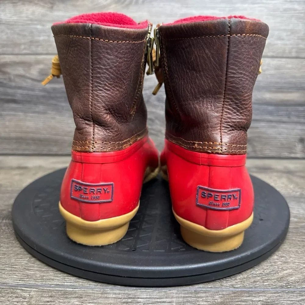 Sperry Top-Sider Saltwater Rain Boots Leather Rubber Women's Size 7.5 Red Brown - Picture 6 of 10